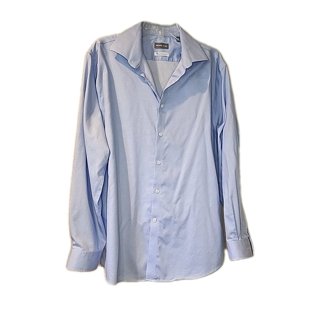 MICHAEL KORS 17 1/2 34/35 blue button-down dress shirt. 100% cotton